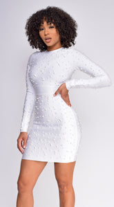 Jimena White Pearl Long Sleeve Bandage Dress